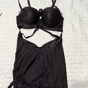 Victoria's Secret Black Lace Bra and Slip Set